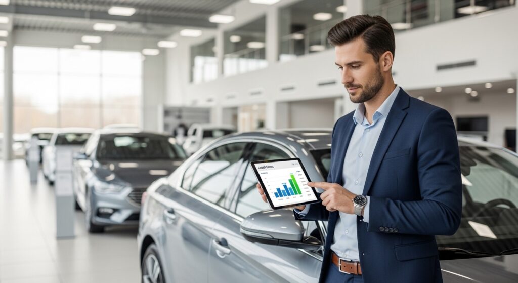 car buyer reviewing a credit score